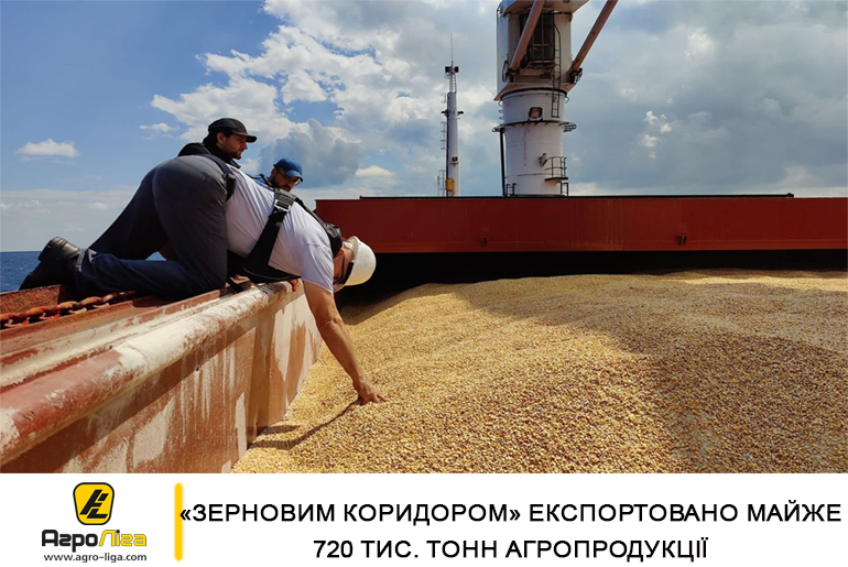 «Зерновим коридором» експортовано майже 720 тис. тонн агропродукції