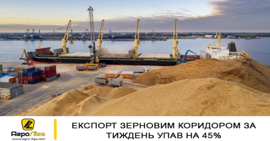 Експорт зерновим коридором за тиждень упав на 45% - фото